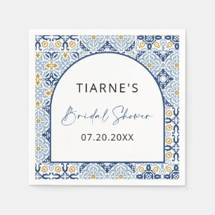 Amalfi Yellow Blue Tile Custom Bridal Shower Napkins