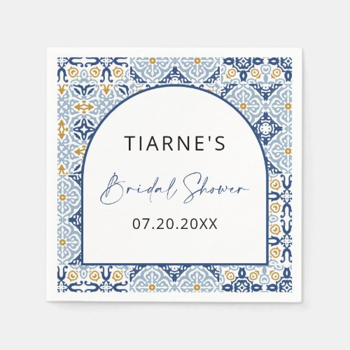 Amalfi Yellow Blue Tile Custom Bridal Shower Napkins