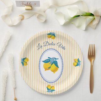Amalfi Yellow Lemons Mediterranean Style Paper Plates