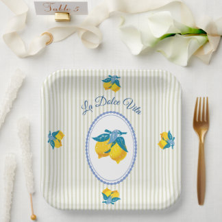 Amalfi Yellow Lemons Mediterranean Style Paper Plates