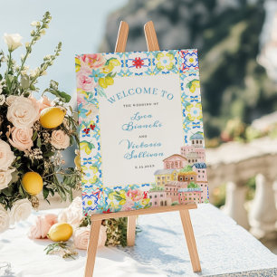 Amalfii Coast Blue Tiles Italian Wedding Welcome Foam Board