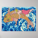 もう一つの日本アート carp wave tsunami girl oriental japanese japan poster nature animal