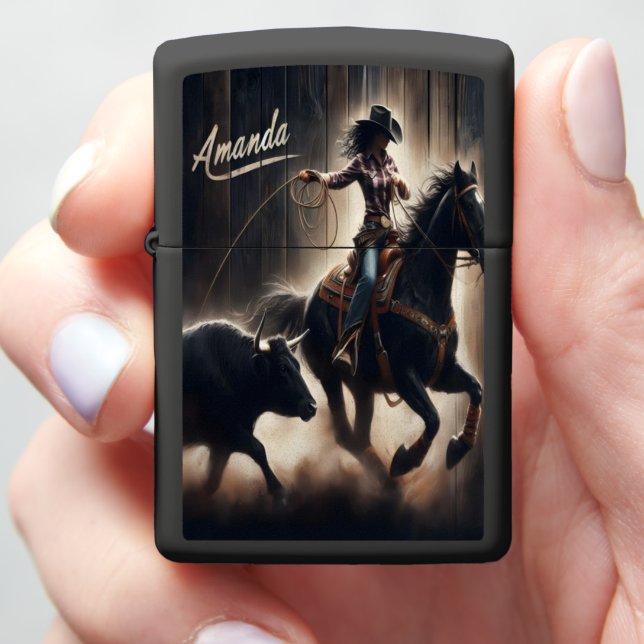 Amanda Cowgirl's Rodeo Ride Zippo Lighter (In Hand)