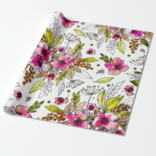 Amanda Sketched Watercolor Floral Garden Wrapping Paper