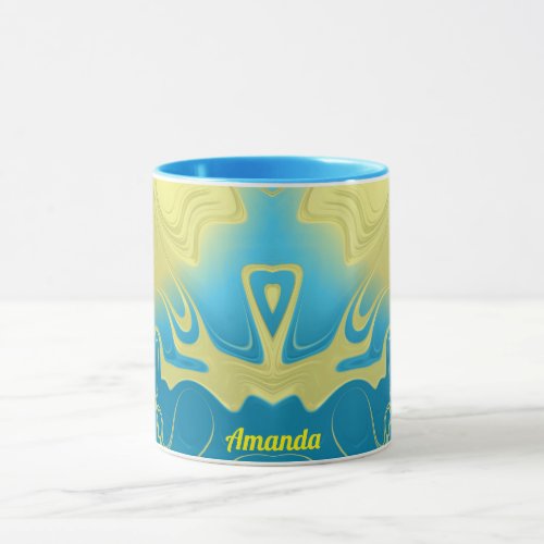 AMANDA  Zany 3D Fractal  Yellow Blue 3D  Mug