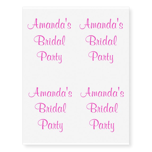 Amanda's (Name) Bridal Party Pink Temporary Tattoos (Front)