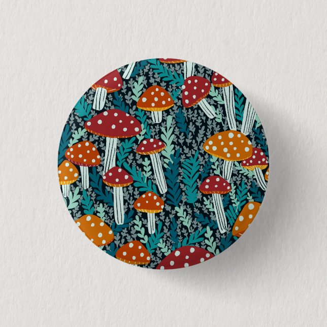 Amanita Magical Mushroom Fern Forest Pattern   Button (Front)
