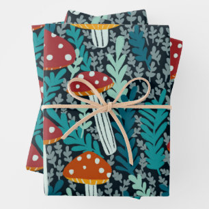 Amanita Magical Mushroom Fern Pattern Gift Wrapping Paper Sheets