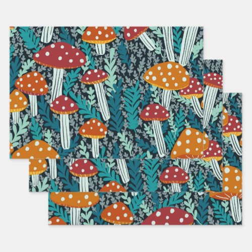 Amanita Magical Mushroom Fern Pattern Gift Wrapping Paper Sheets