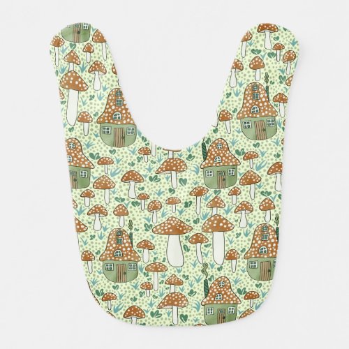 Amanita Magical Mushroom Village Cute Illustration Baby Bib