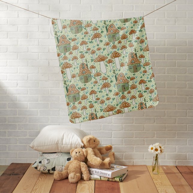 Amanita Magical Mushroom Village Cute Illustration Baby Blanket (In Situ)