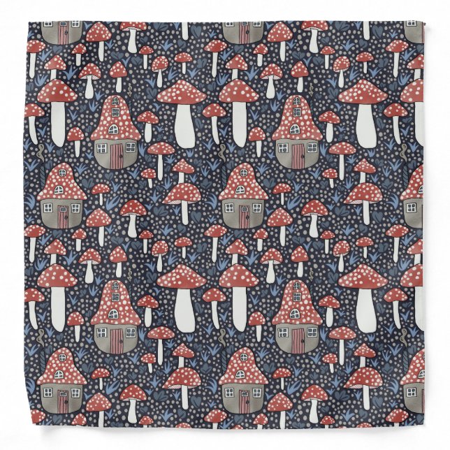 Amanita Magical Mushroom Village Cute Illustration Bandana (Front)