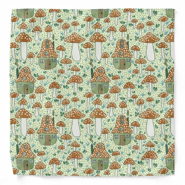 Amanita Magical Mushroom Village Cute Illustration Bandana (Front)