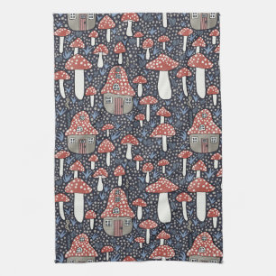 Amanita Magical Mushroom Village Cute Illustration Kitchen Towel