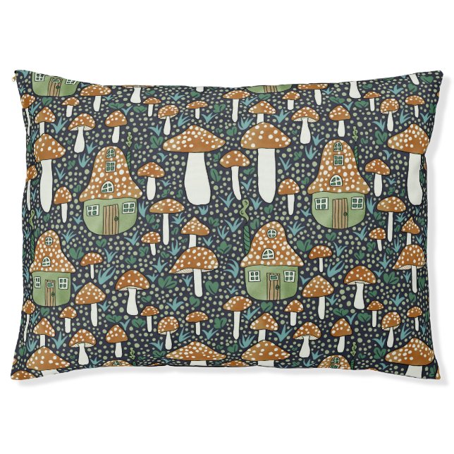 Amanita Magical Mushroom Village Cute Illustration Pet Bed (Front)