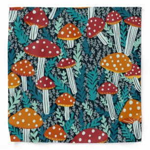 Amanita Magical Mushrooms Fern Forest Pattern Bandana