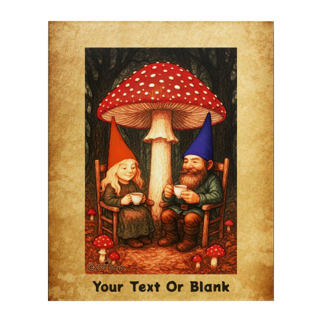 Amanita Mushroom and Gnomes Acrylic Print (Front)