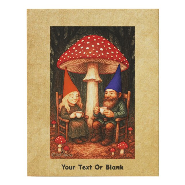 Amanita Mushroom and Gnomes Faux Canvas Print (Front)