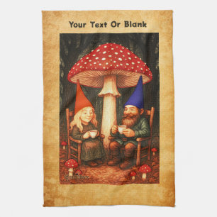 Amanita Mushroom and Gnomes Kitchen Towel