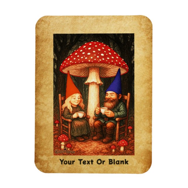 Amanita Mushroom and Gnomes Magnet (Vertical)