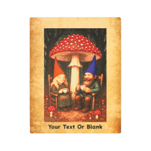 Amanita Mushroom and Gnomes Metal Print
