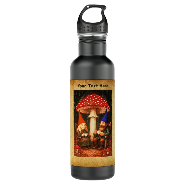 Amanita Mushroom and Gnomes Stainless Steel Water Bottle (Front)