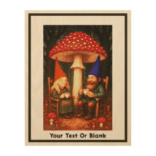 Amanita Mushroom and Gnomes Wood Wall Art