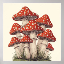 Amanita Mushroom Cluster - Retro Cottagecore Art