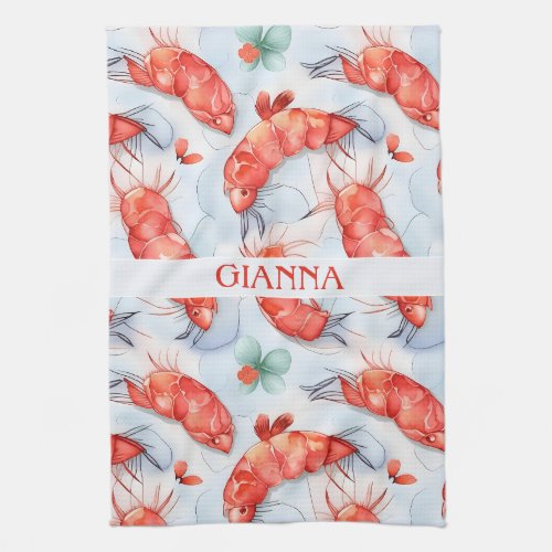 Amano Shrimp Watercolor Colorful Pattern Kitchen Towel