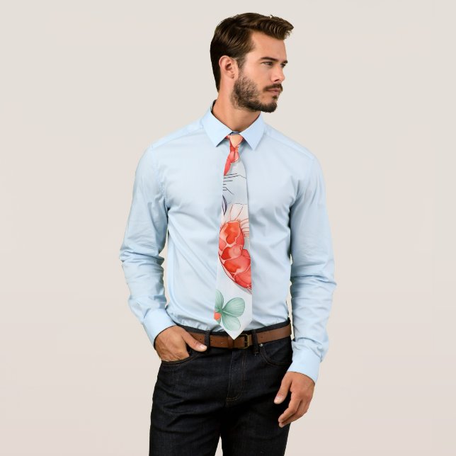 Amano Shrimp Watercolor Colorful Pattern Neck Tie (In Situ)