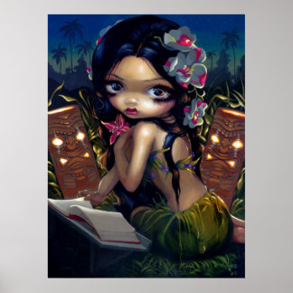 Amara and the Book ART PRINT menehune tiki lowbrow