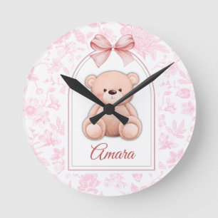Amara   Custom Pink Teddy Bear Nursery Design  Round Clock