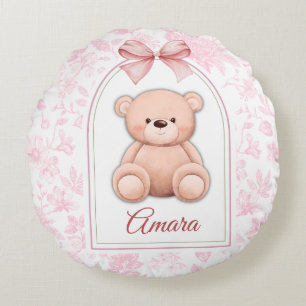Amara Custom Pink Teddy Bear Nursery Design Round Pillow