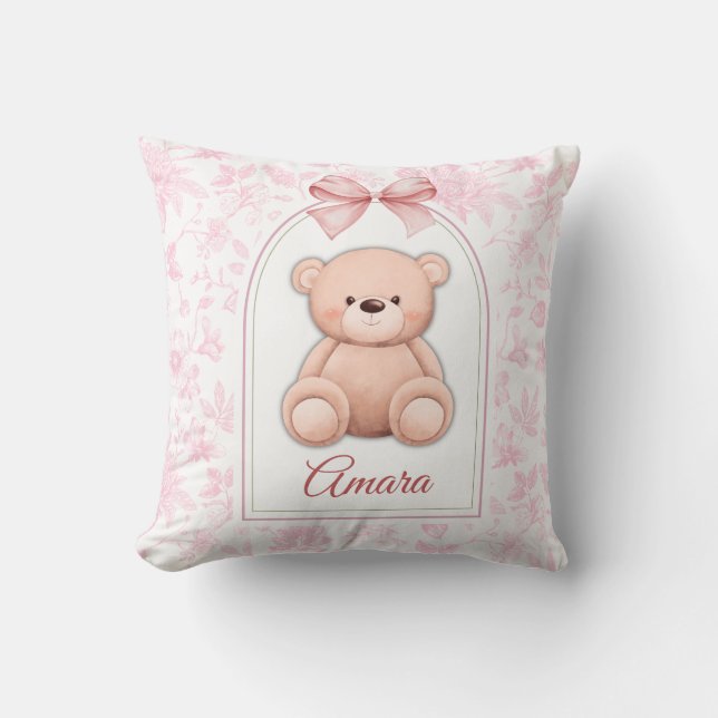Amara | Custom Pink Teddy Bear Nursery Design  Throw Pillow (Front)
