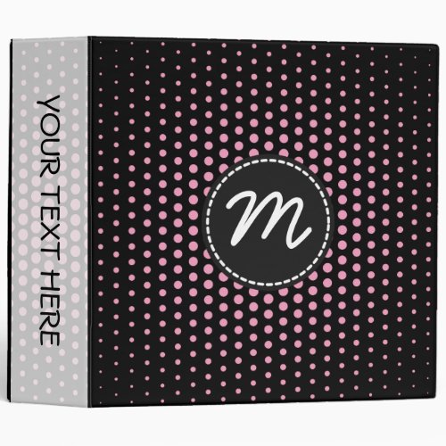 Amaranth pink Techno Dots Modern Black Monogram 3 Ring Binder