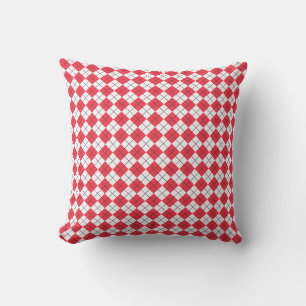 Amaranth Red and White Checkered Argyle Pattern Throw Pillow