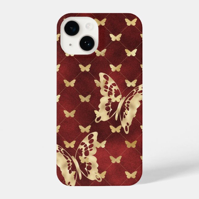 Amaranth Velvet Golden Butterflies iPhone 14 Cases (Back)