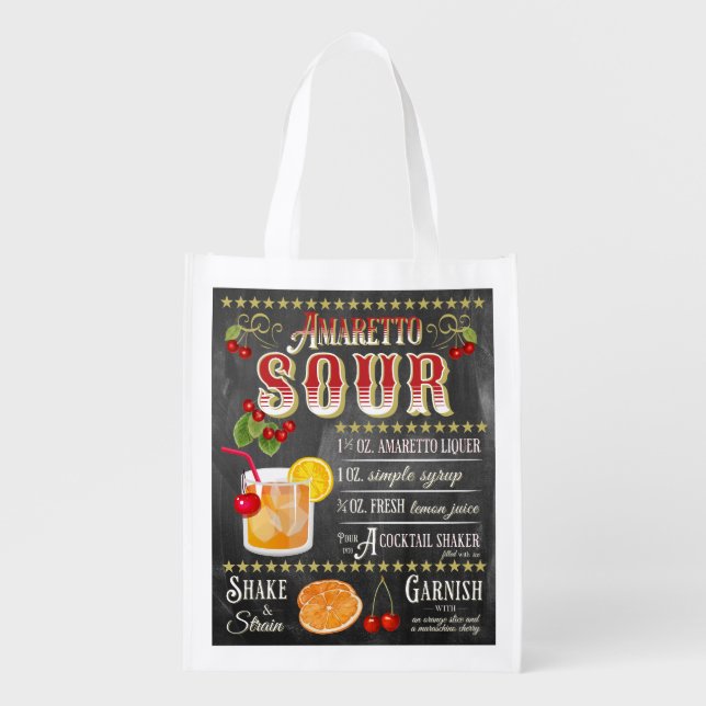 Amaretto Sour Chalkboard Recipe Grocery Bag (Front)