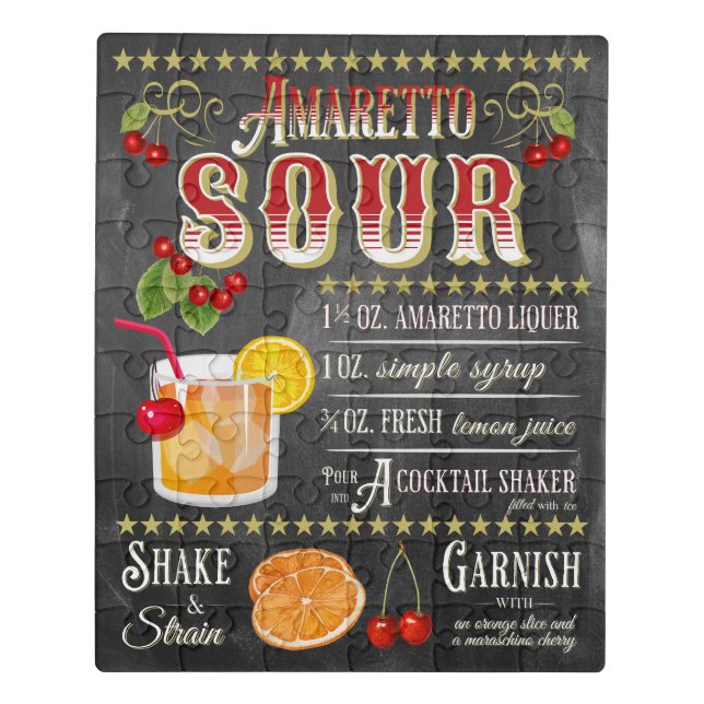 Amaretto Sour Chalkboard Recipe Jigsaw Puzzle (Puzzle Vertical)