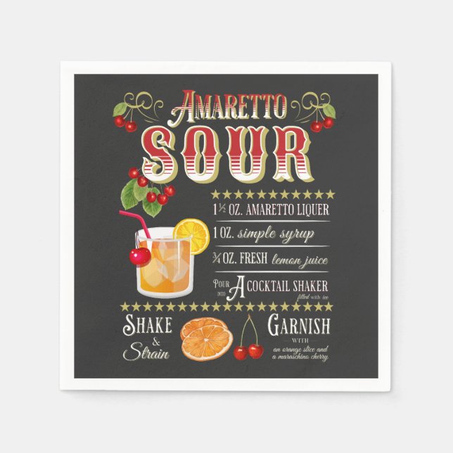 Amaretto Sour Recipe Napkins (Front)