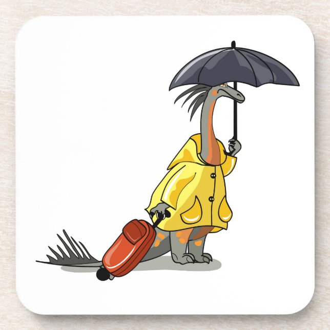 Amargasaurus Holding Umbrella And Suitcase. Beverage Coaster (Front)