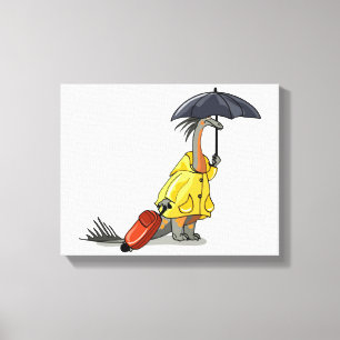 Amargasaurus Holding Umbrella And Suitcase. Canvas Print