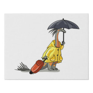 Amargasaurus Holding Umbrella And Suitcase. Faux Canvas Print
