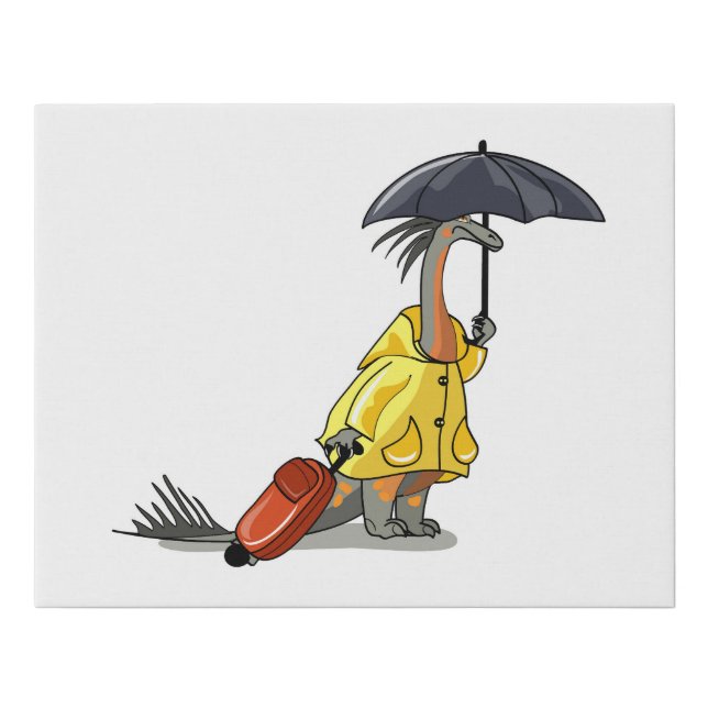 Amargasaurus Holding Umbrella And Suitcase. Faux Canvas Print (Front)
