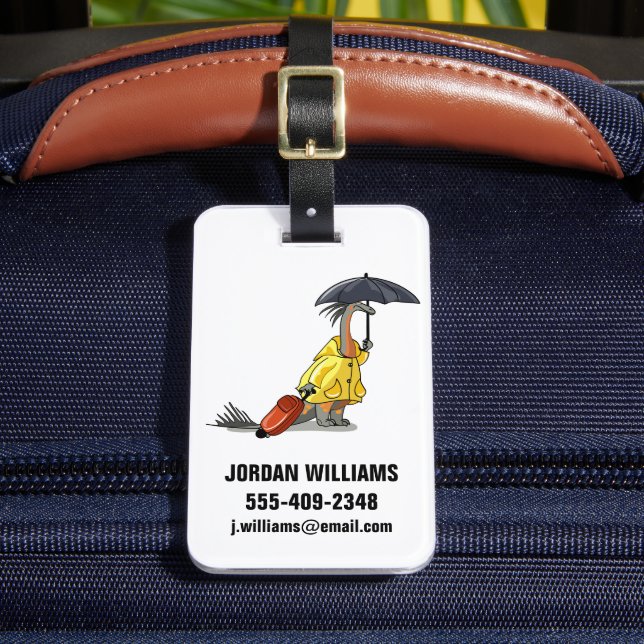 Amargasaurus Holding Umbrella And Suitcase. Luggage Tag (Front Insitu 2)