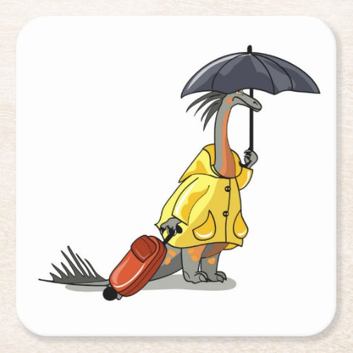 Amargasaurus Holding Umbrella And Suitcase Square Paper Coaster