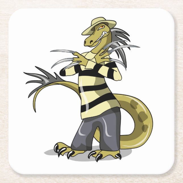 Amargasaurus Posing As Freddy Krueger. Square Paper Coaster (Front)