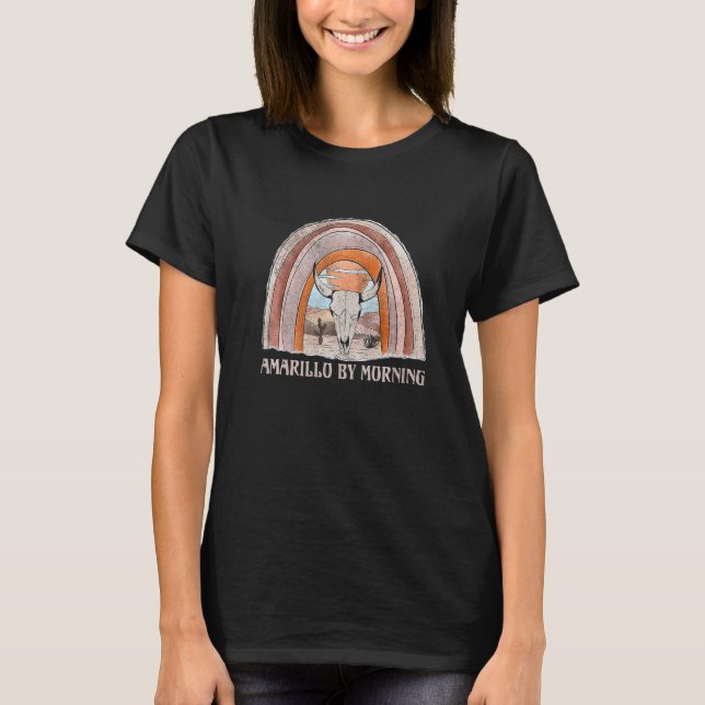Amarillo By Morning Bull Skull Howdy Cactus Sarcas T-Shirt (Front)
