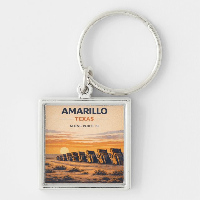 Amarillo Route 66 Texas Road Trip Charm Keychain (Front)