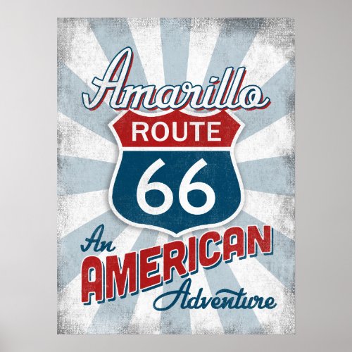 Amarillo Route 66 Vintage America Texas Poster